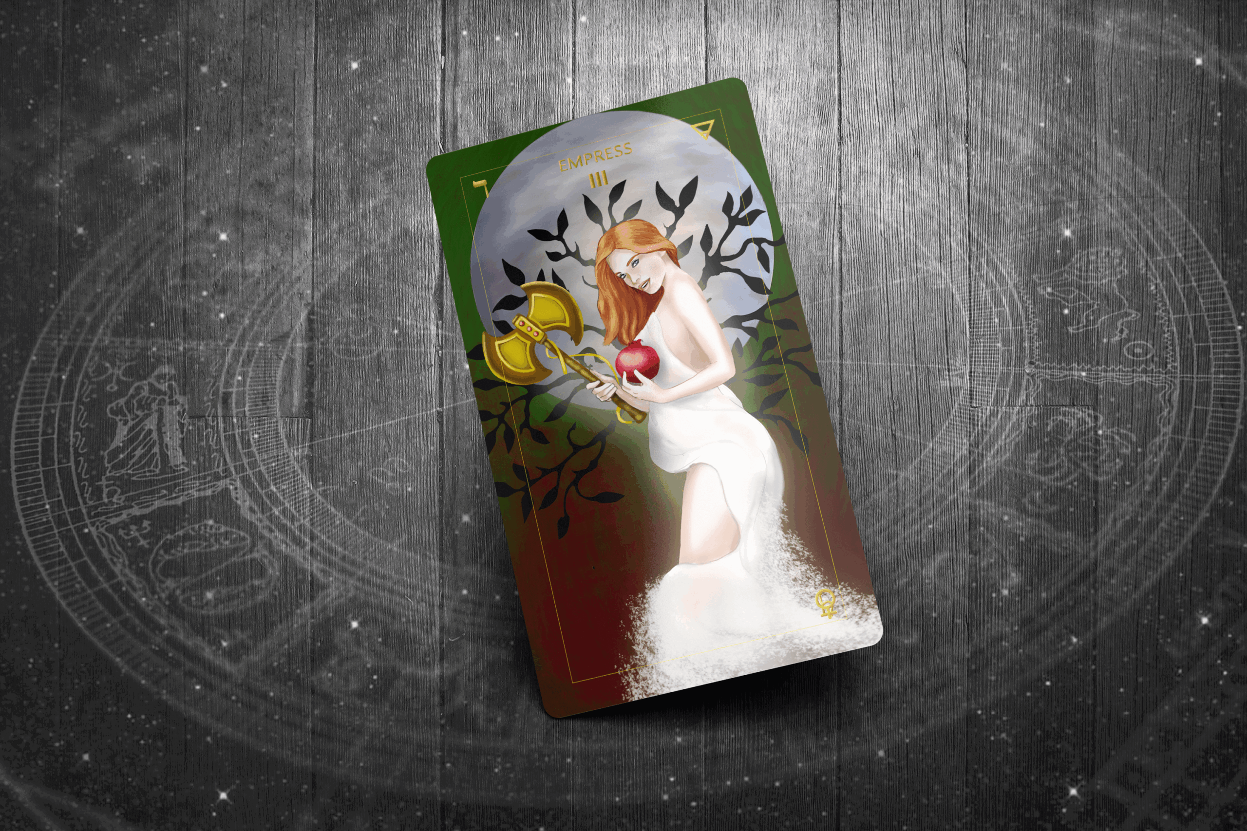 The Empress tarot card, representing fertility, creation, and the divine feminine.