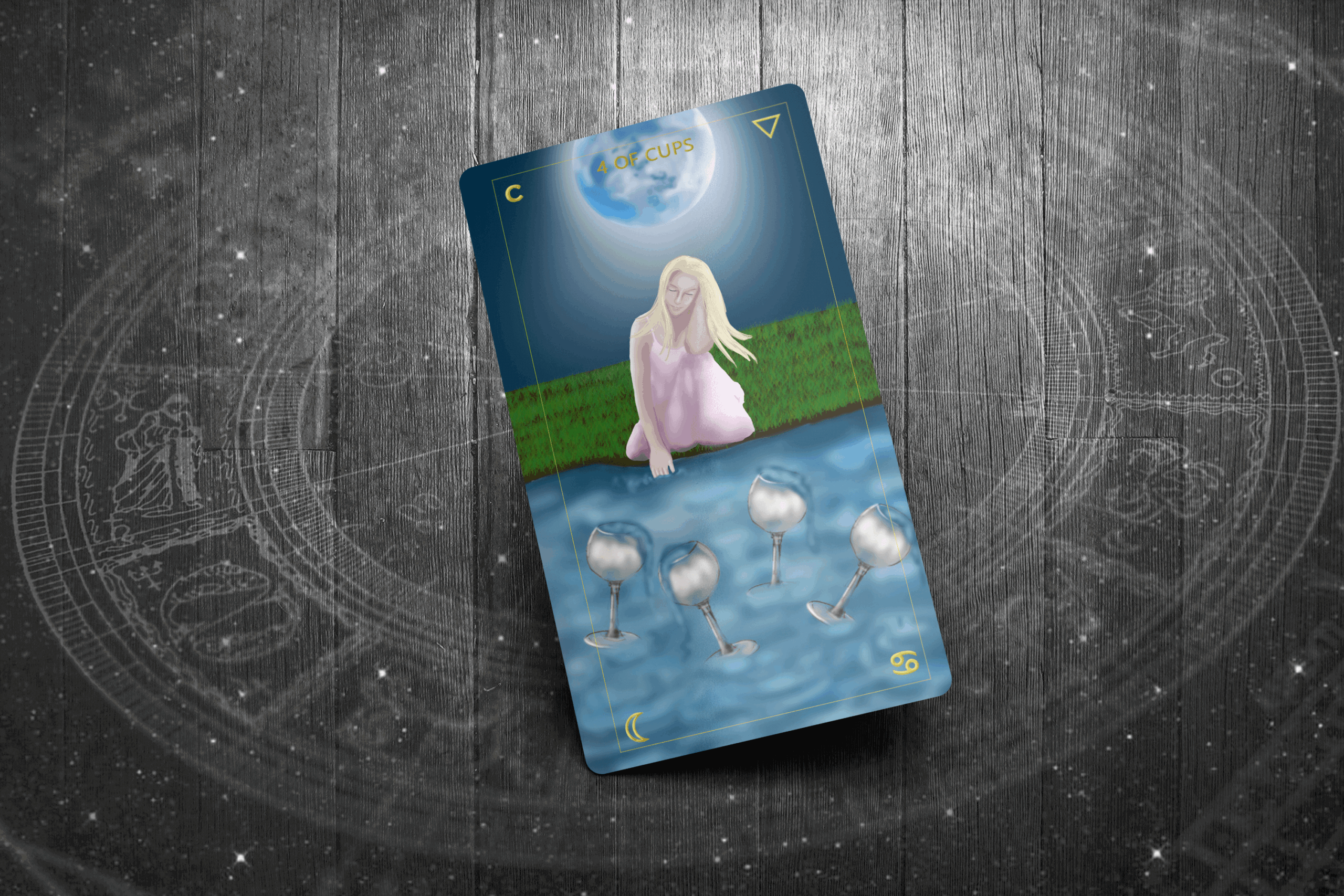 4 of Cups Tarot Card, Representing Reflection, Apathy, and Emotional Reevaluation