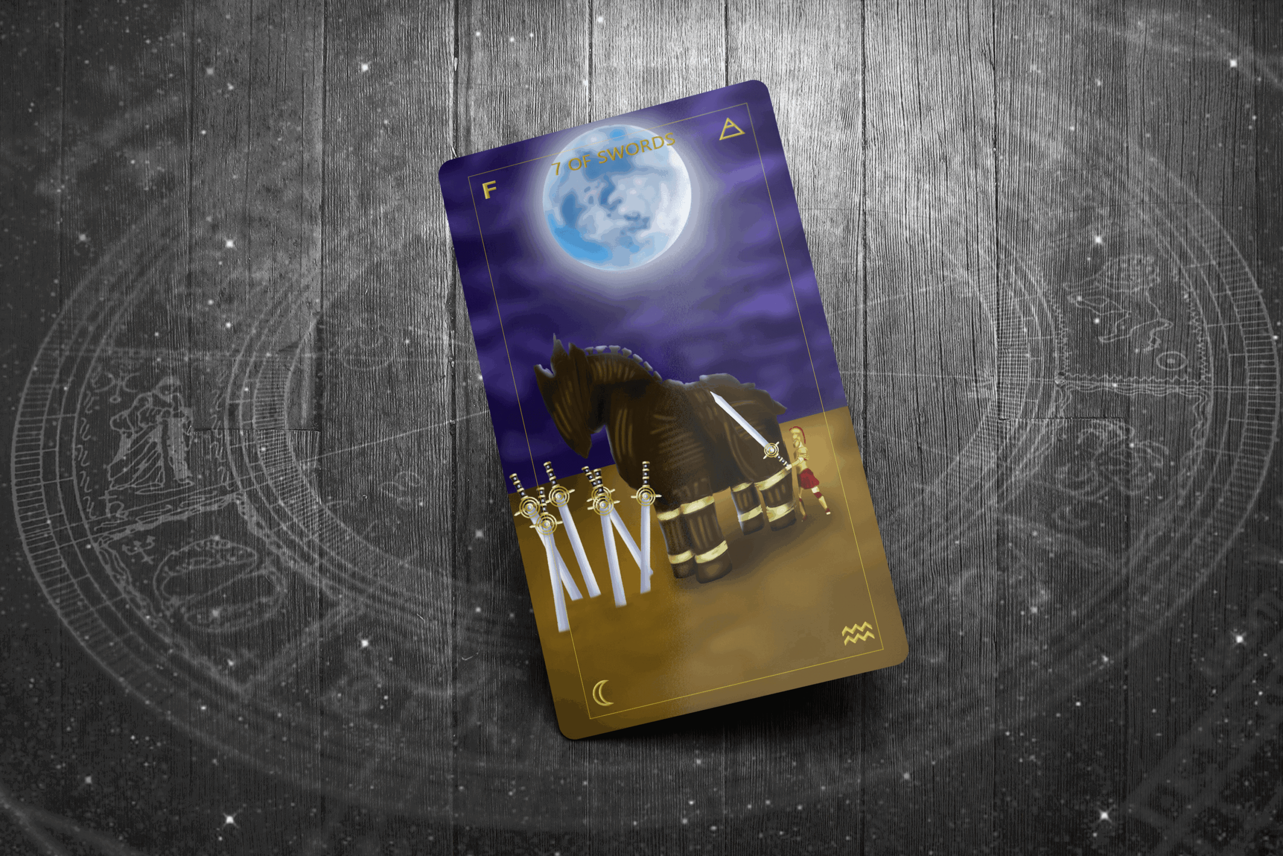 7 of Swords Tarot Card, Representing Deception, Strategy, and Hidden Motives