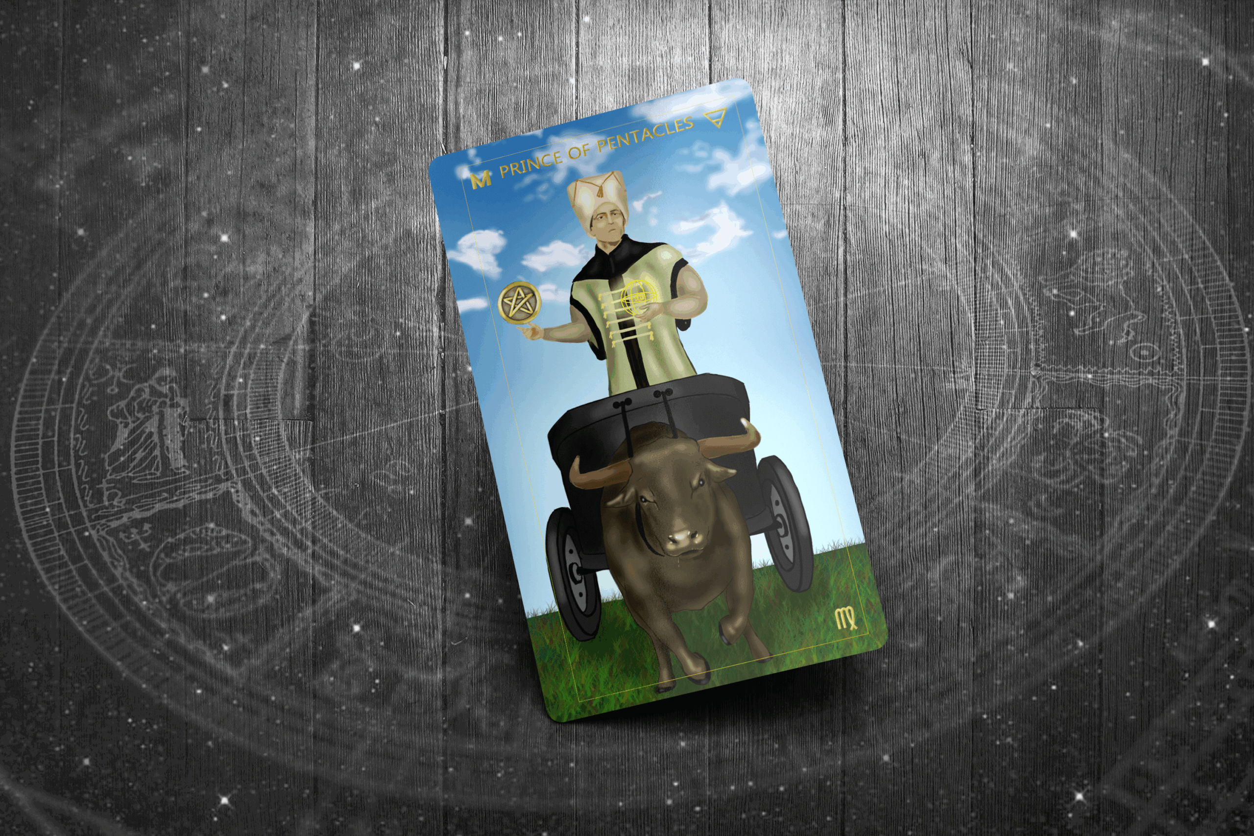 Prince of Pentacles tarot card, representing dedication, persistence, and responsible action